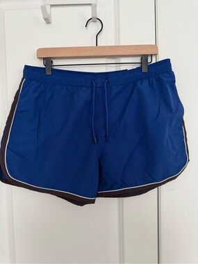 Zara Royal Blue Men's Swim Trunks with Brown Trim